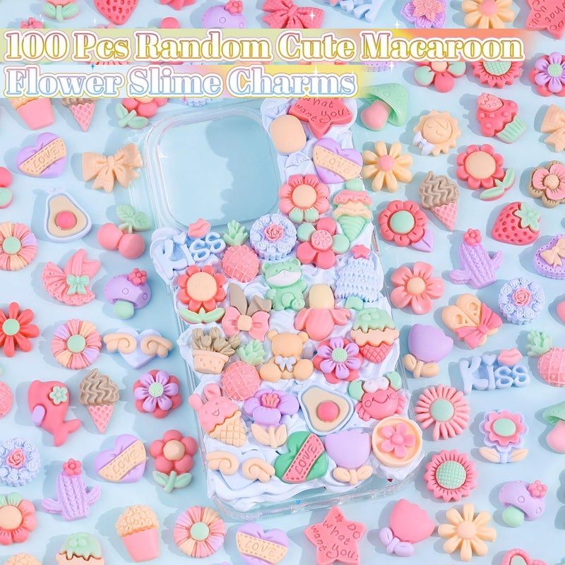 Glitzest 100PCS TINKRSTUFF Macaroon Flower Slime Charms Cute Flatback Resin Charms For Slime, Kawaii Random Decoden Charm for Embellishments Phone Junk Case Charms Bulk,Hairpins Scrapbooking Crafting DIY Decor - Image 3
